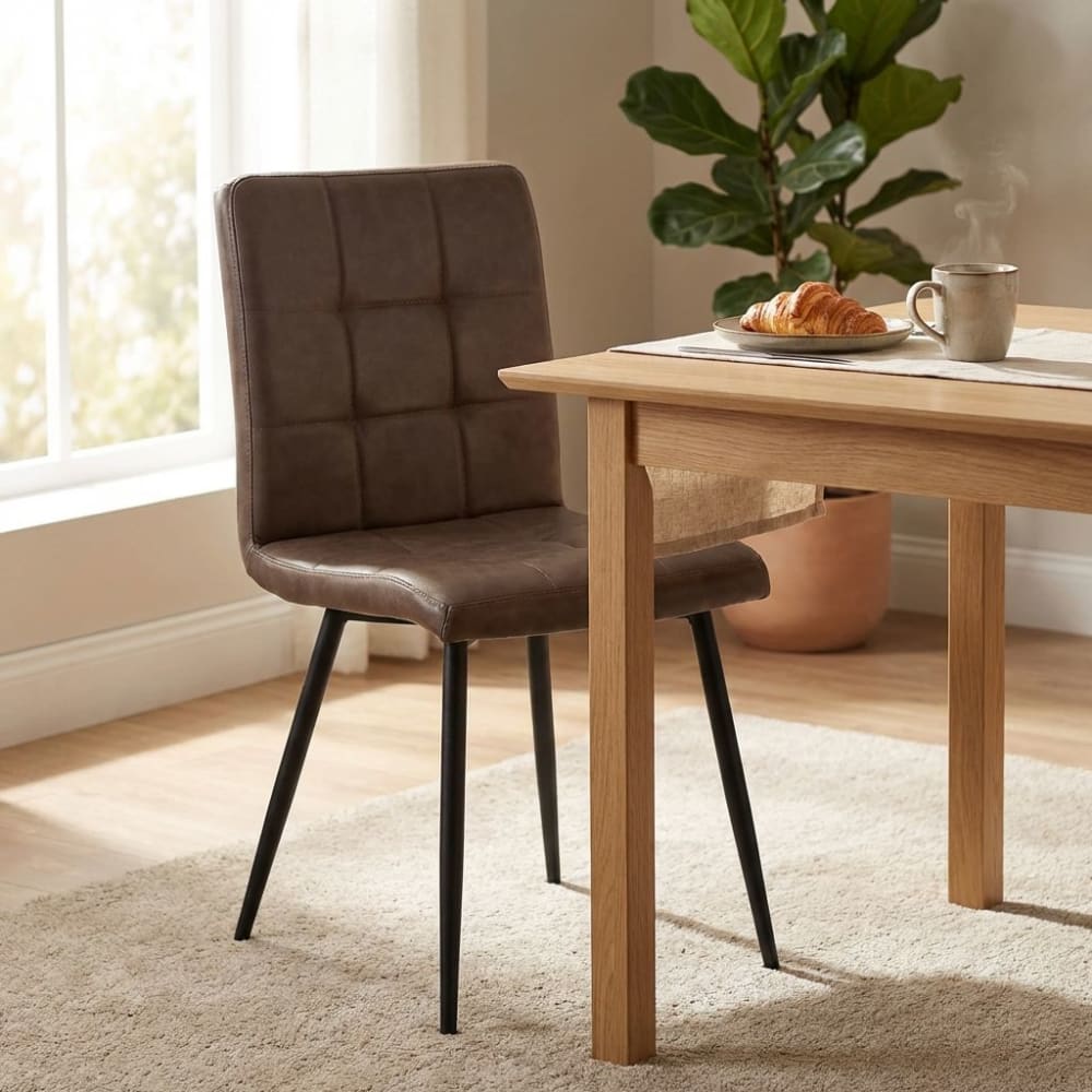 Sedia imbottita per sala da pranzo in ecopelle marrone - Milani