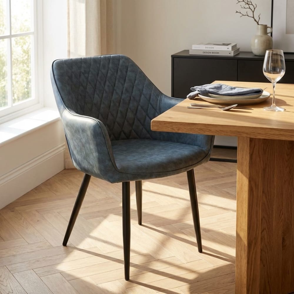 Poltrona imbottita per sala da pranzo in ecopelle blu - Milani