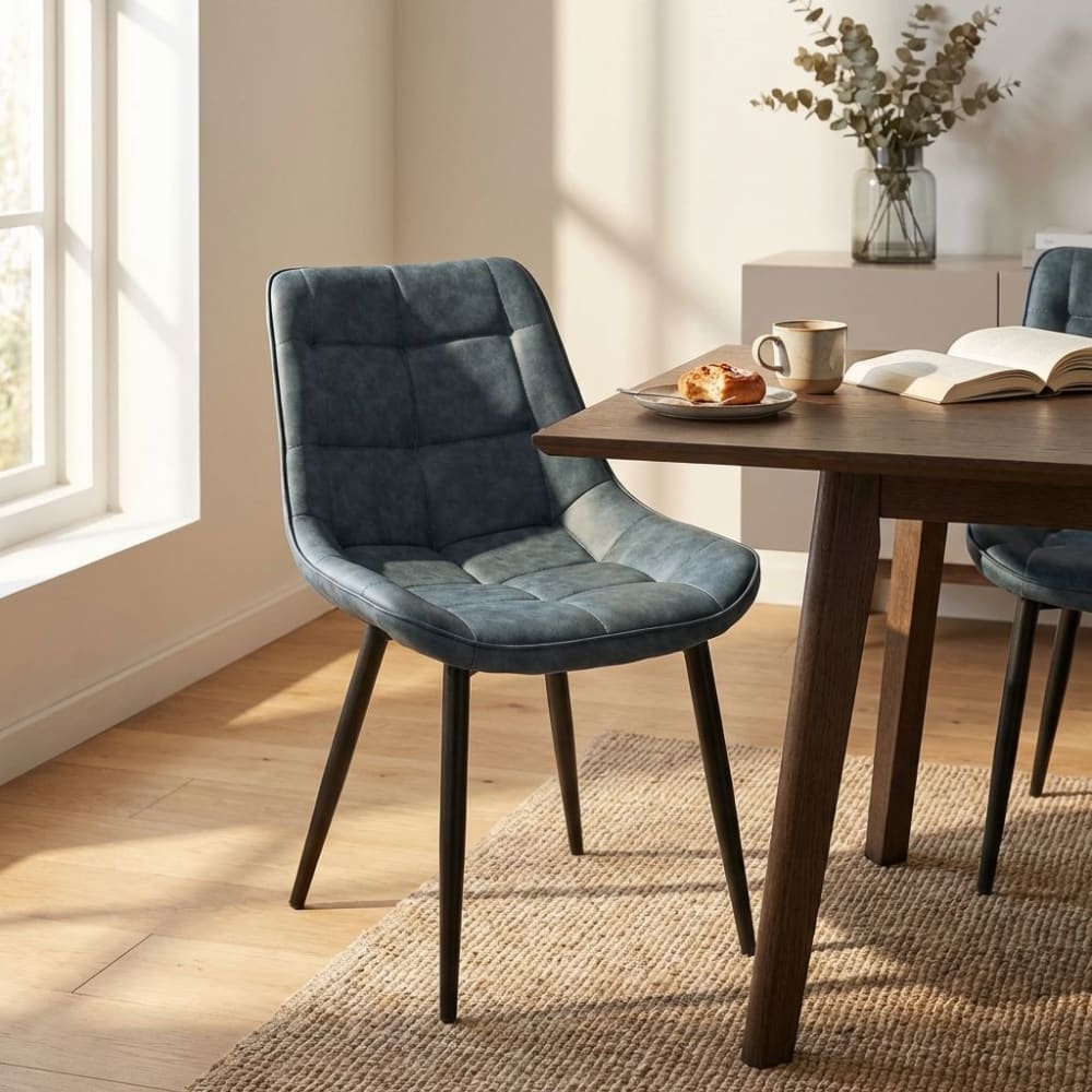 Poltrona imbottita per sala da pranzo in ecopelle blu - Milani
