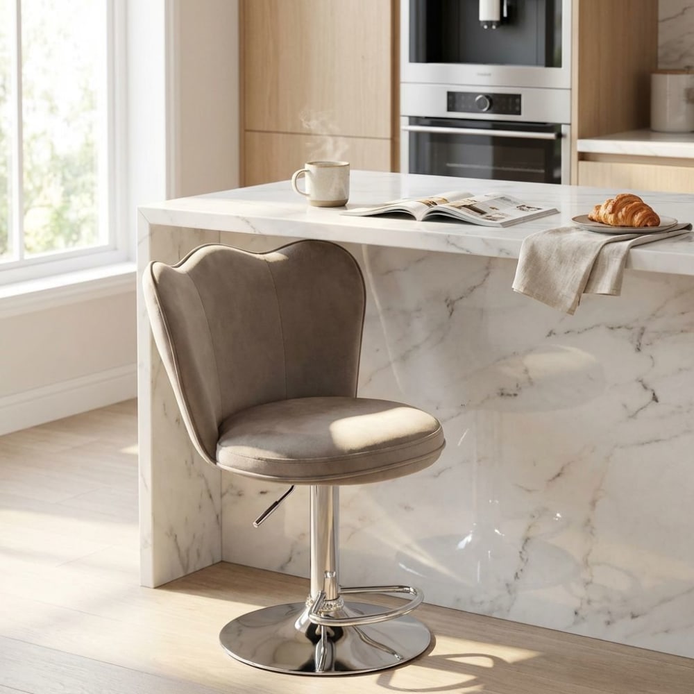 Sgabello moderno in velluto tortora - Milani Home