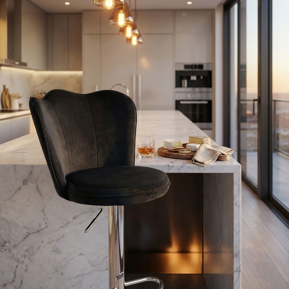 Sgabello moderno in velluto nero - Milani Home