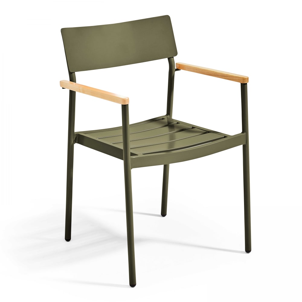 Fauteuil de jardin en aluminium et bois vert kaki