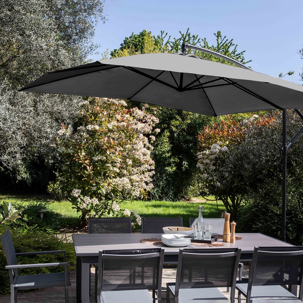 Parasol déporté 3x3m et 4 dalles à remplir acier gris - Maisons du Monde