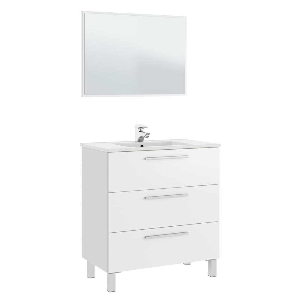 Mueble de baño 3 cajones con espejo, sin lavabo, 80 cm