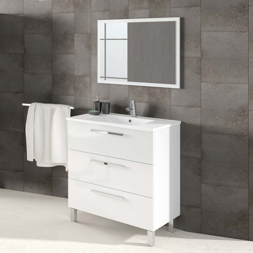 Mueble de baño 3 cajones con espejo, sin lavabo, 80 cm - Maisons du Monde