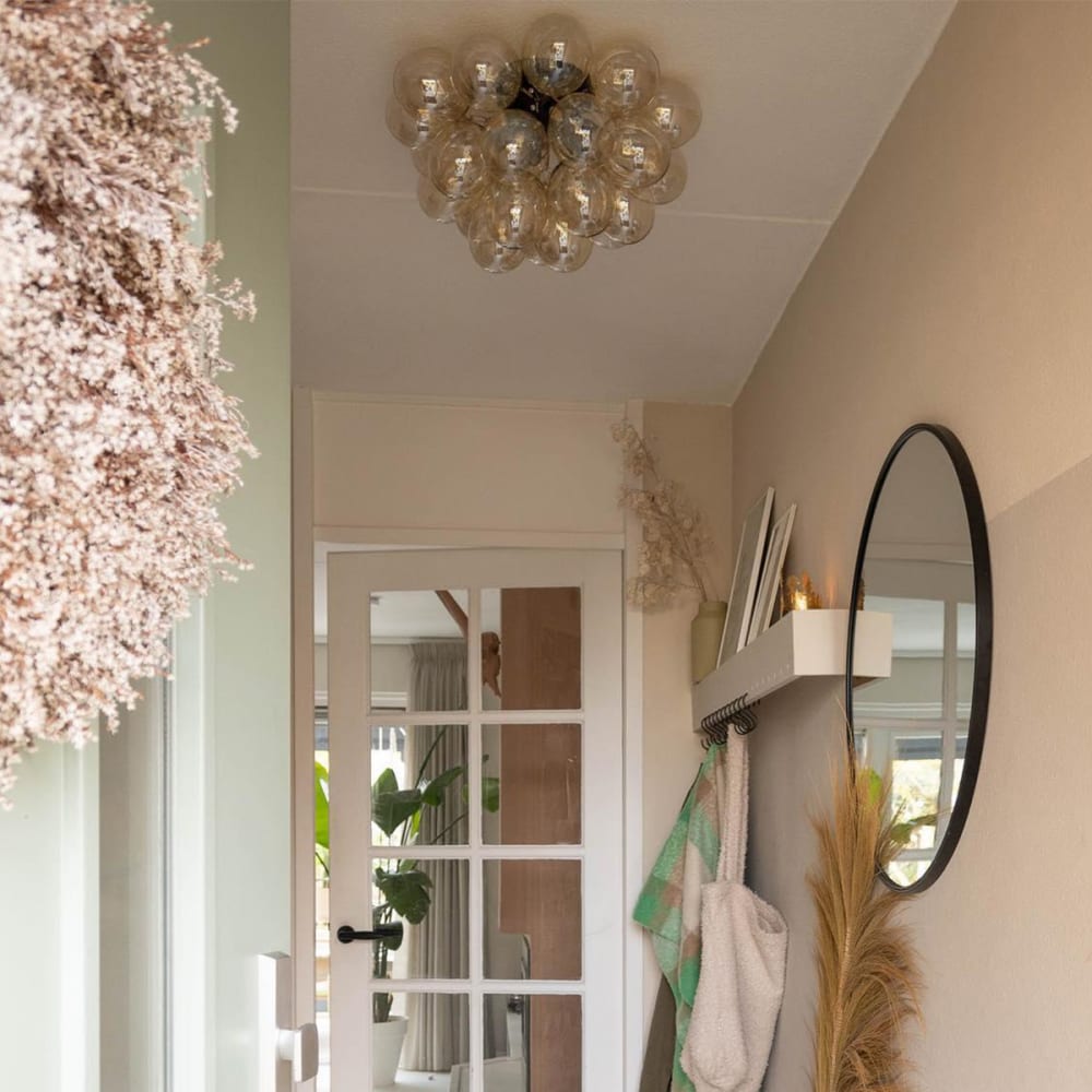 Plafonnier design noir verre ambre 6 lampes — vue 3