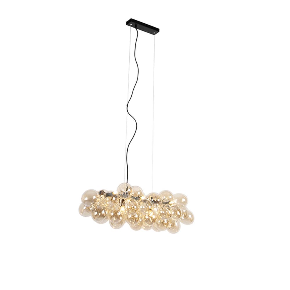 QAZQA Hängelampe schwarz mit Bernsteinglas 8-flammig style modern Gold