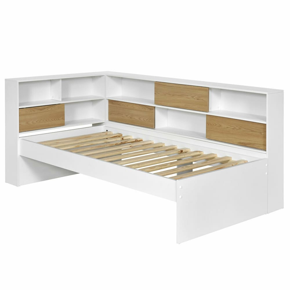Pack lit cosy avec matelas blanc et bois 90x190 cm