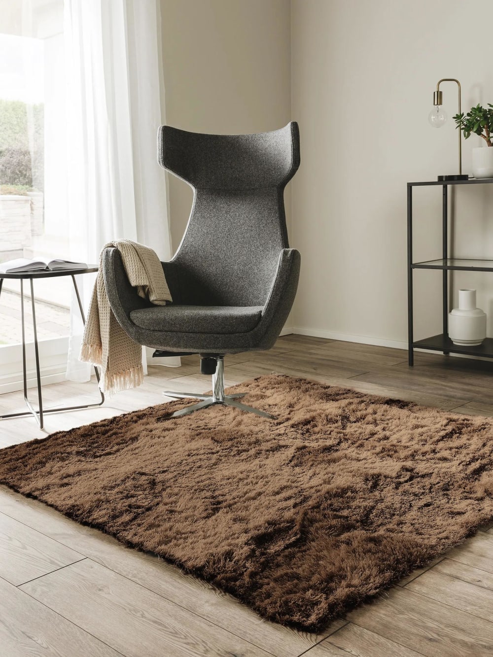 Tapis à poils longs marron clair 150x150 — vue 3