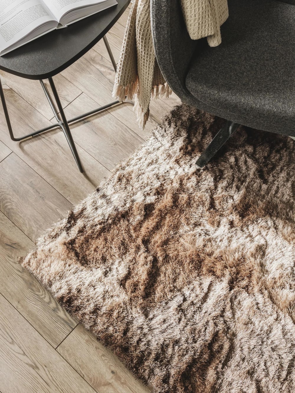 Tapis à poils longs marron clair 150x150 — vue 4
