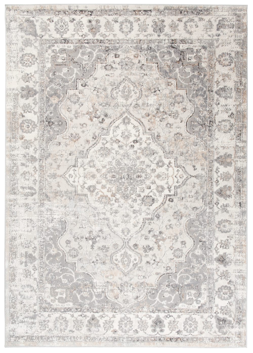Alfombra para salón comedor clásico crema gris flores 300x400