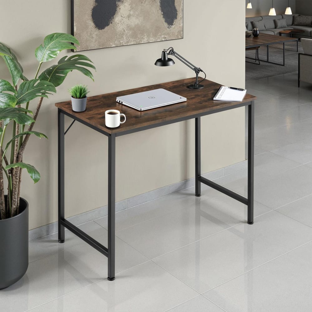 Bureau style industriel en panneau aggloméré bois foncé