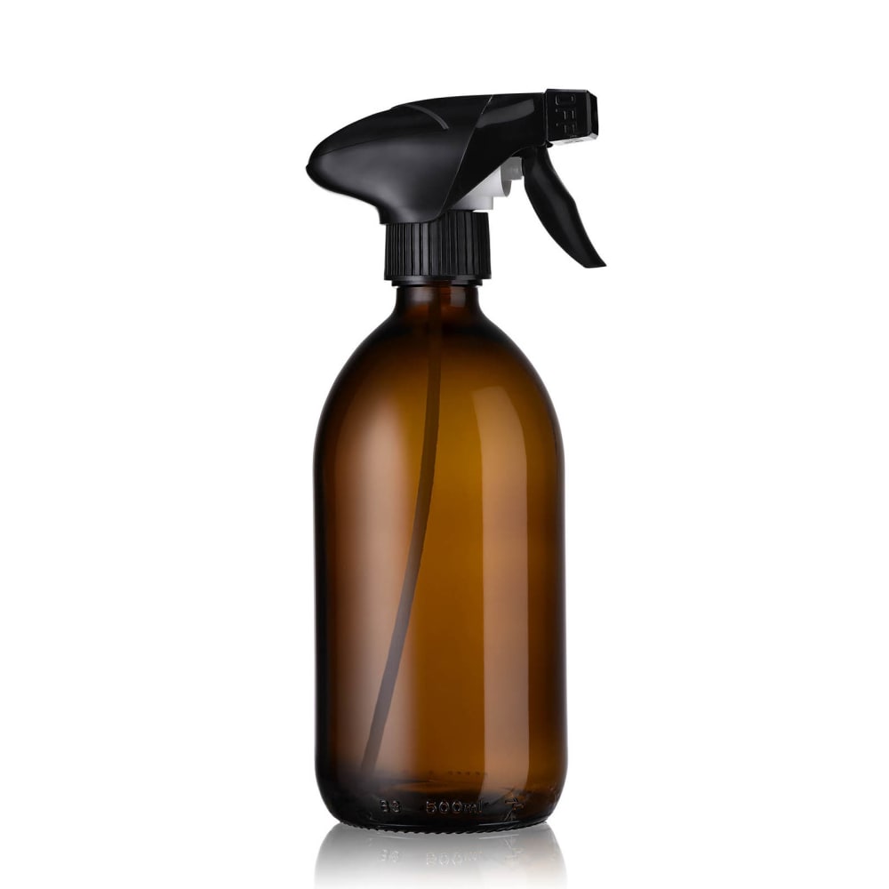 Flacon spray gachette noire en verre ambré 500ml