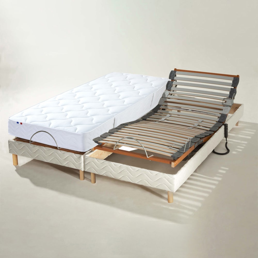 Idliterie Lot de sommiers réglage fermeté au niveau lombaire 2x80x200 Blanc Tissu