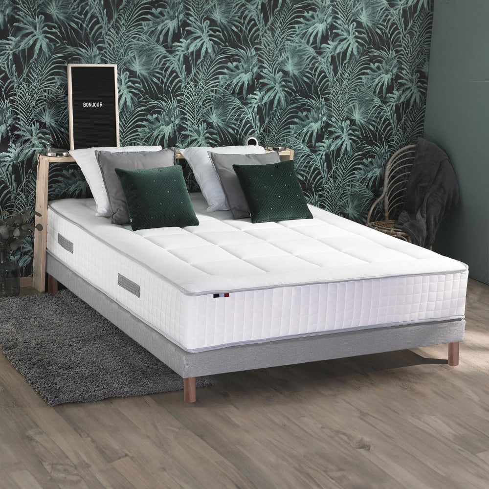 Idliterie Matelas ressort 7 zones + sommier + oreiller + couette 140x190 Gris Certifié Oeko-Tex Tissu