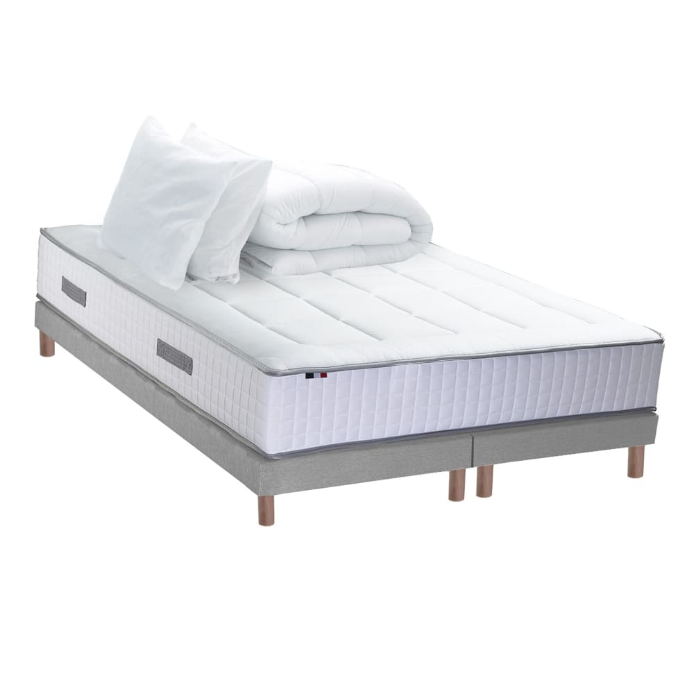 Pack matelas ressort 7 zones et sommier et oreiller couette 160x200