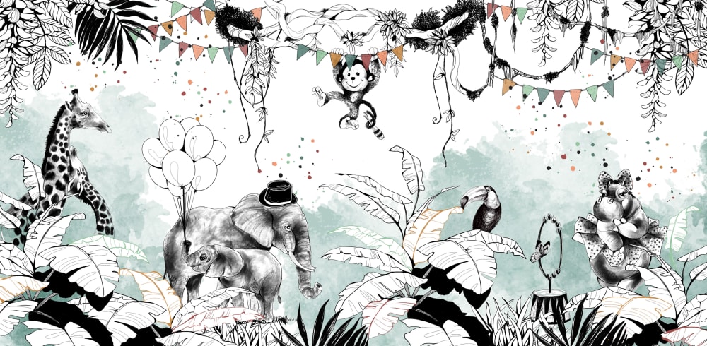 Papier peint panoramique enfant Cirque de la jungle, Couleur