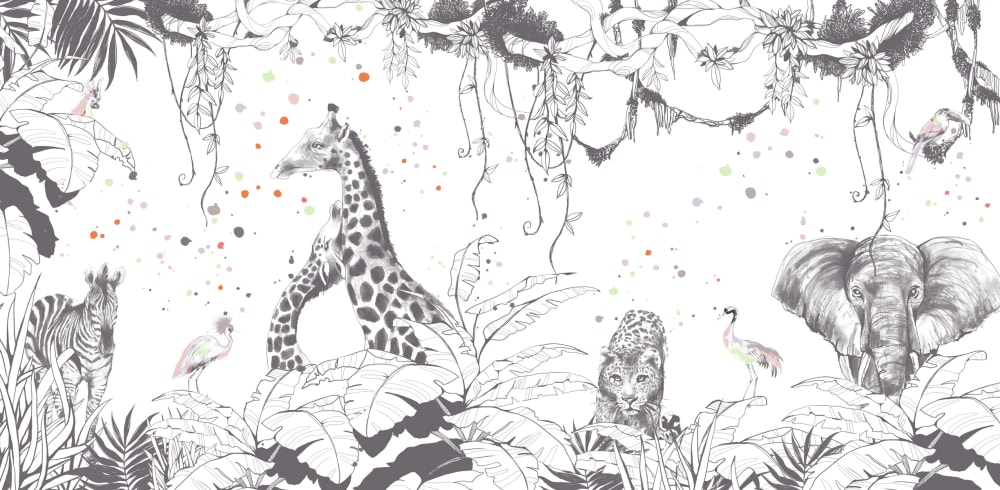 Carta da parati panoramica scene di giraffa, grigio chiaro 4 -