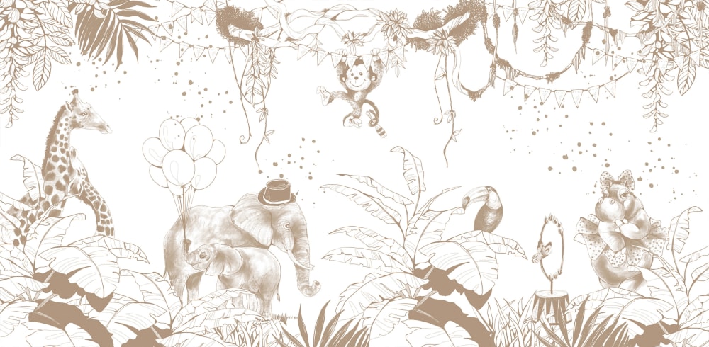 Papier peint panoramique enfant Cirque de la jungle, Brun cl