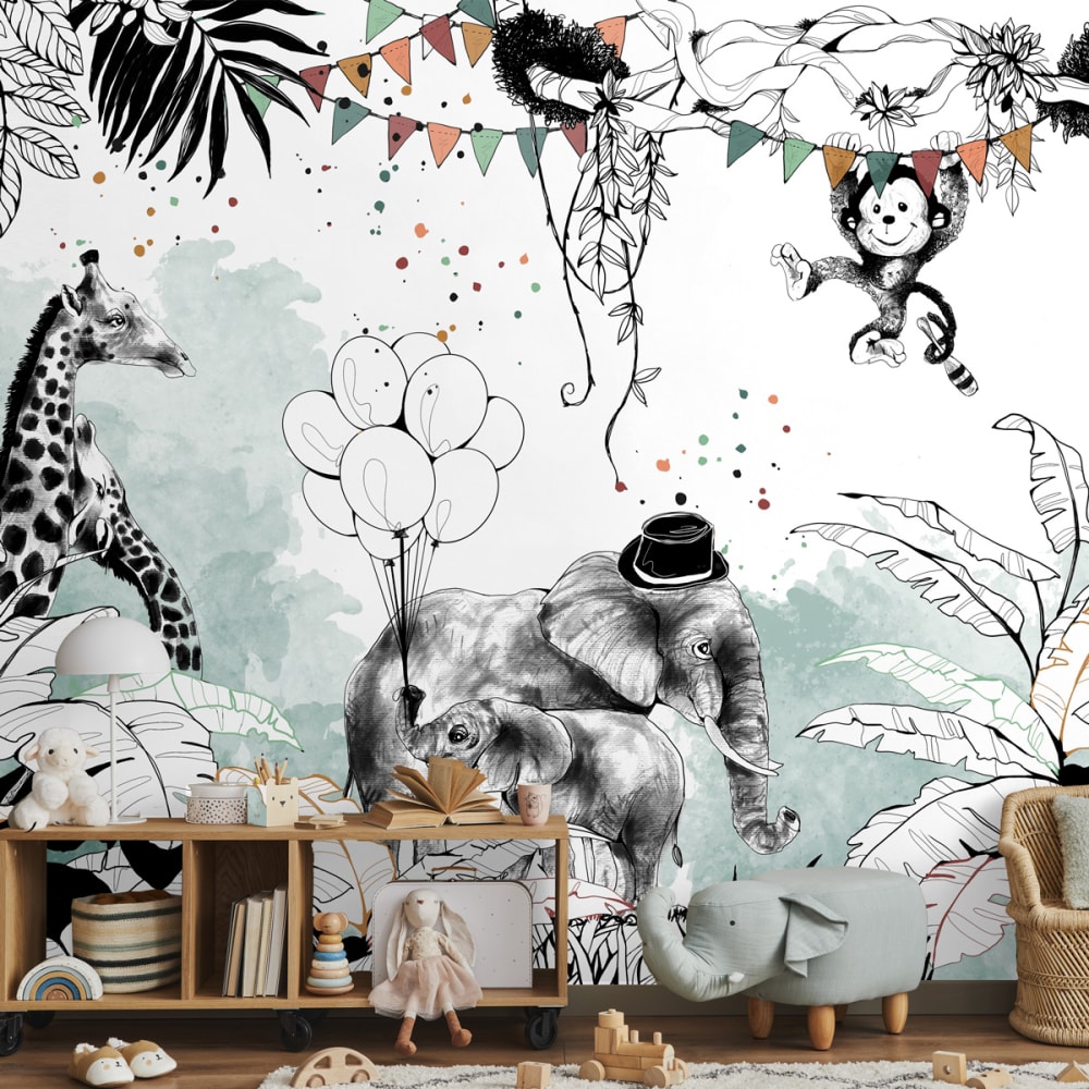 Papel pintado panoramico circo en la jungla, colores 255 x 2