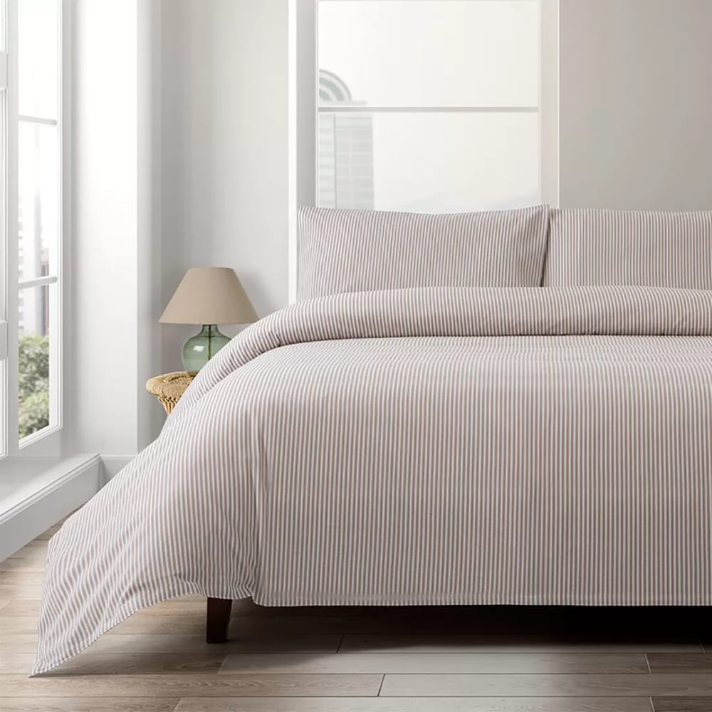 Funda nórdica rayas 100% algodón marrón cama 90 cm (160 x 220 cm 1 c