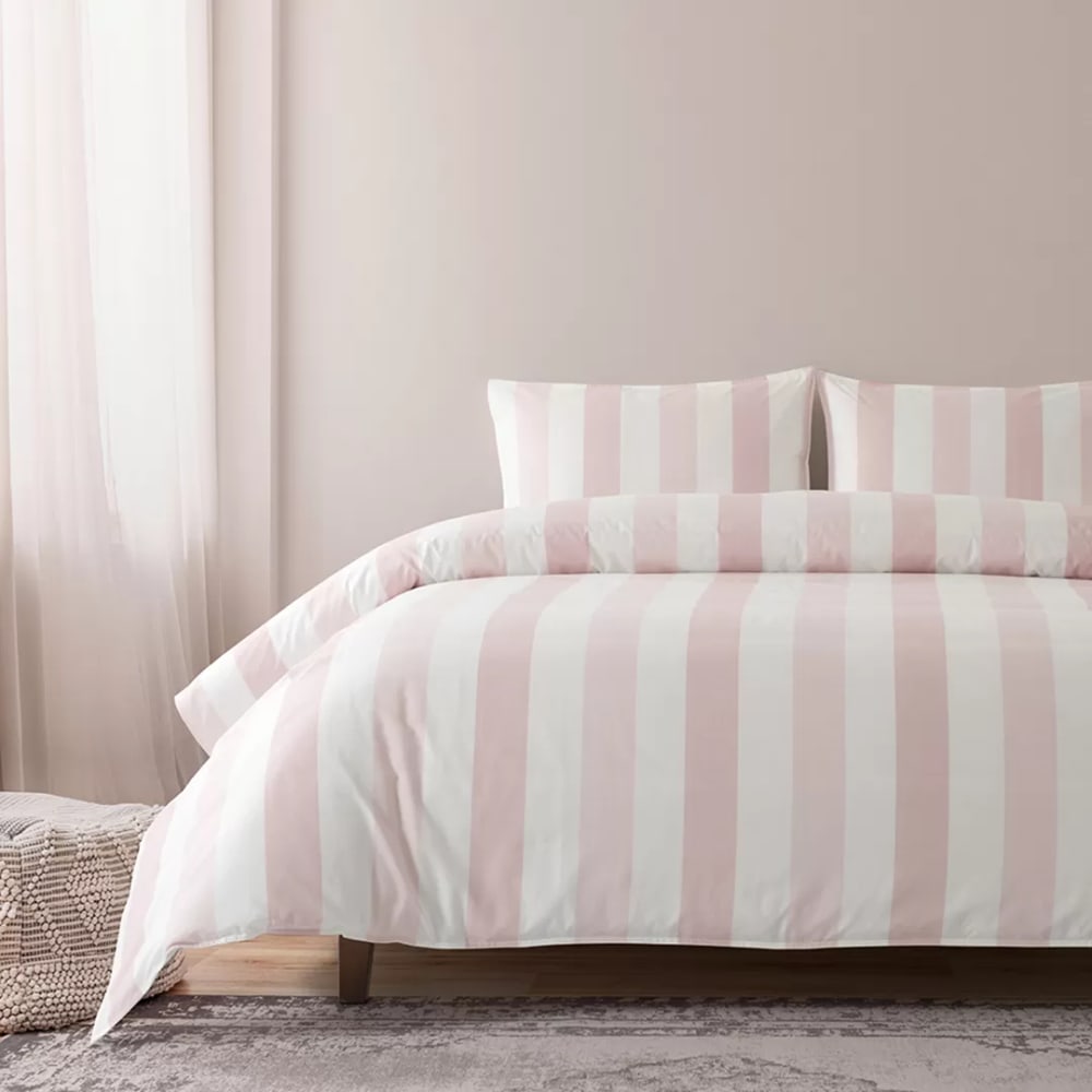 Funda nórdica rayas 100% algodón rosa palo cama 180 cm (260 x 240 cm