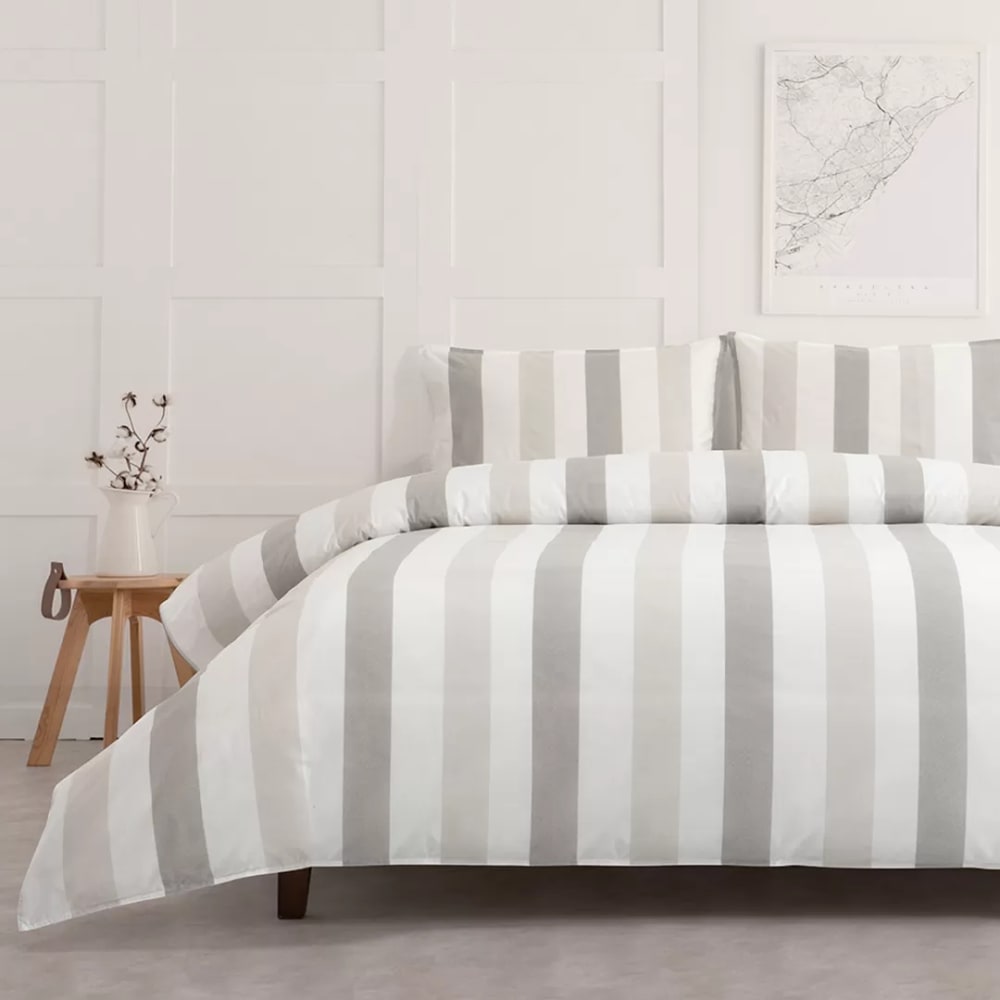 Funda nórdica rayas 100% algodón gris cama 200 cm (280 x 240 cm 2 co
