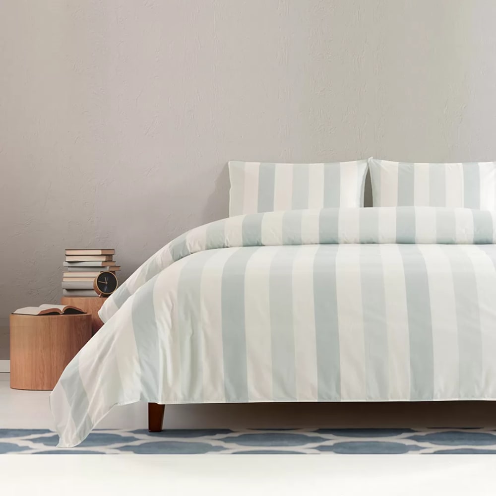 Funda nórdica rayas 100% algodón verde agua cama 200 cm (280 x 240 cm
