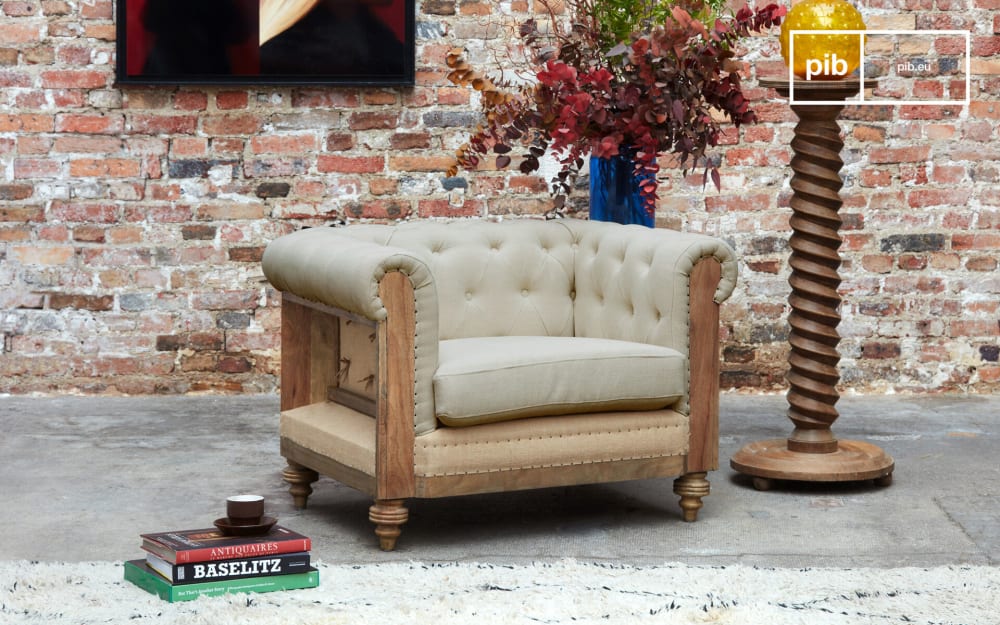 PIB Fauteuil chesterfield en lin beige