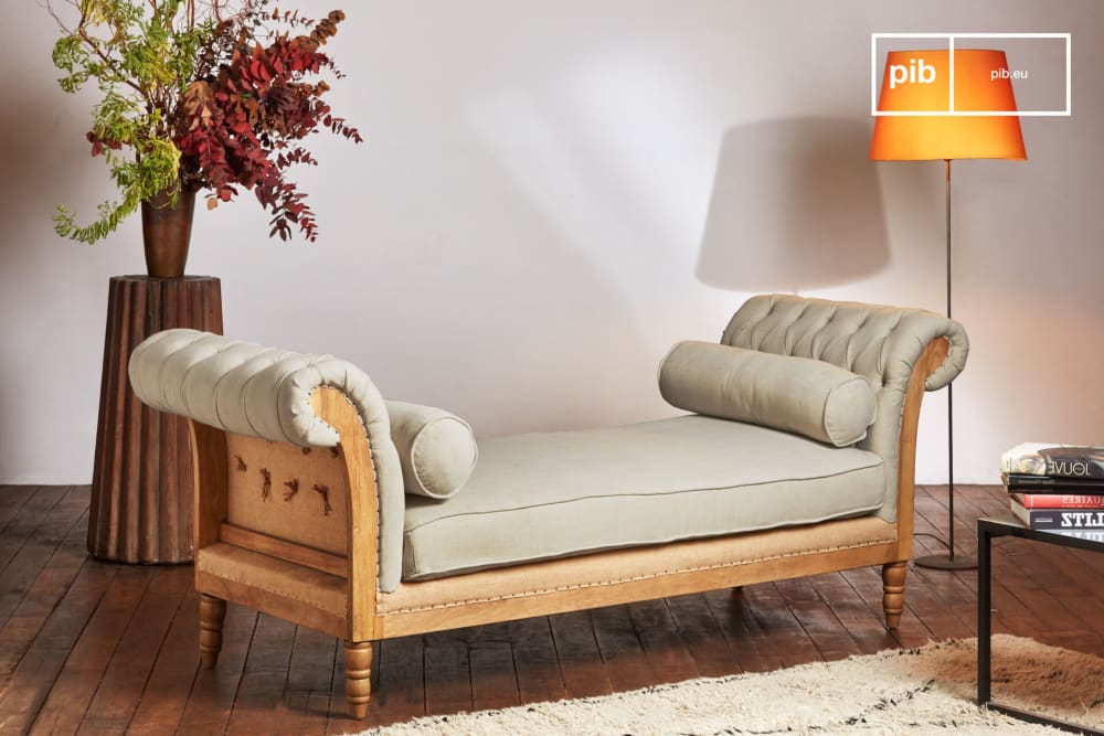 PIB Banquette 2 places en tissu beige Beige Bois - 190x70x68cm