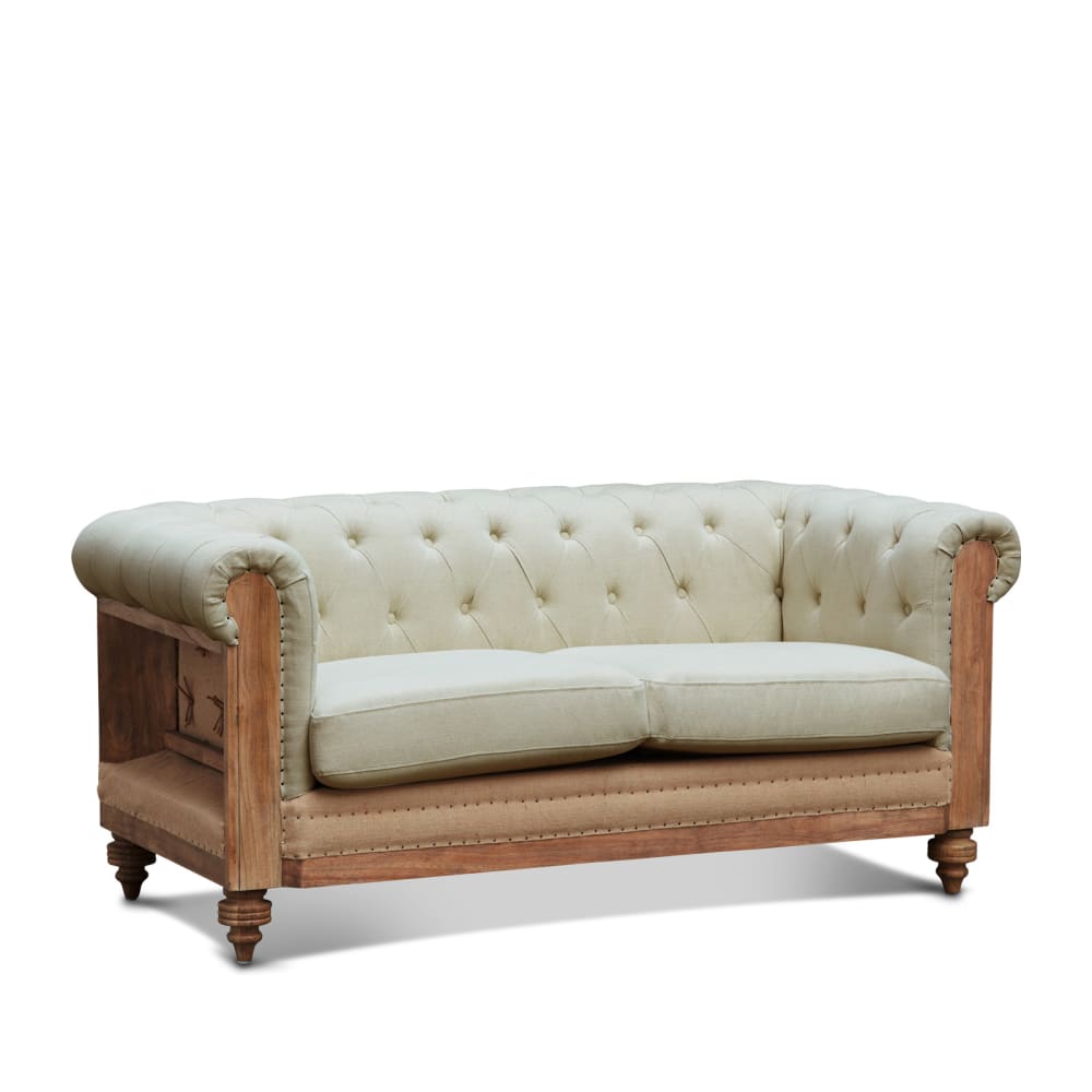 Divano chesterfield 2 posti in lino beige - PIB