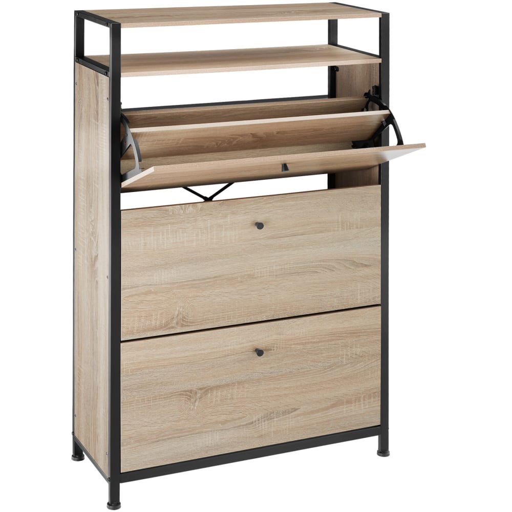 Scarpiera stile industriale legno e acciaio legno chiaro - Marrone - Pannello di particelle