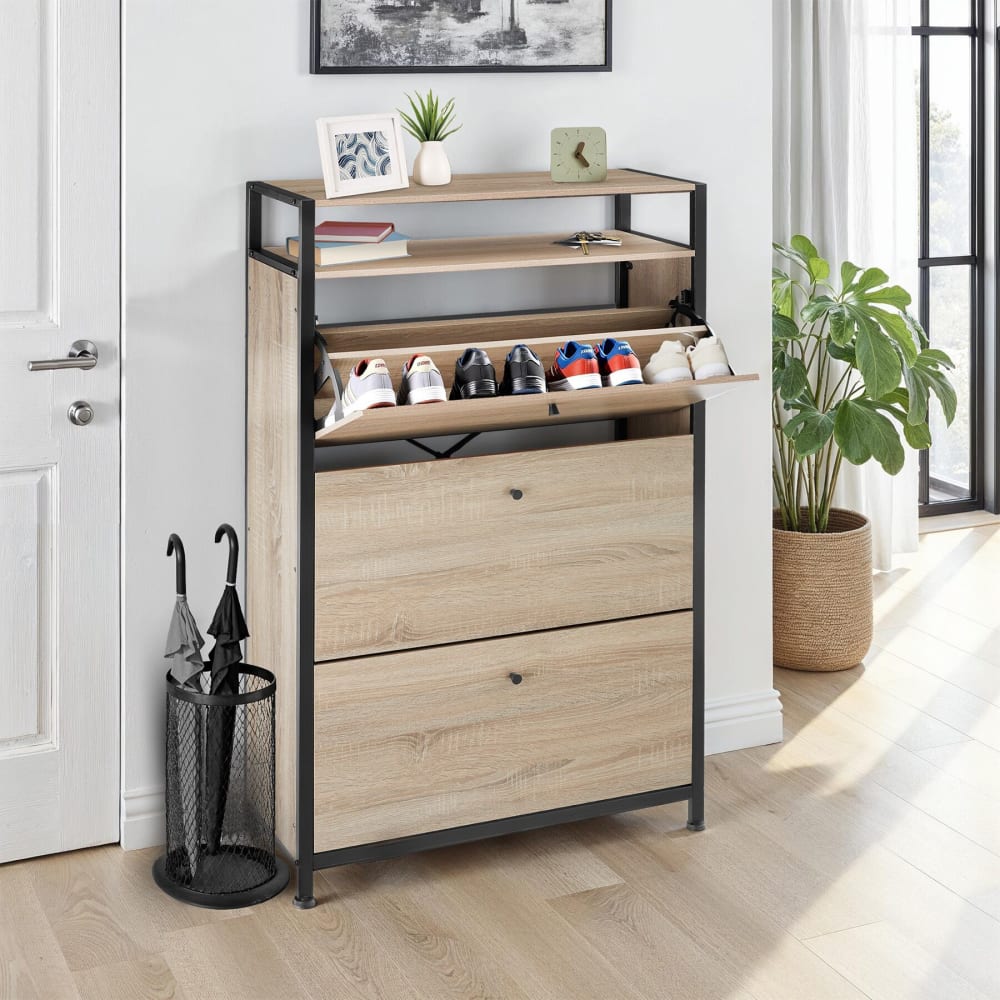 Meuble à chaussures style industriel en panneau aggloméré bois clair