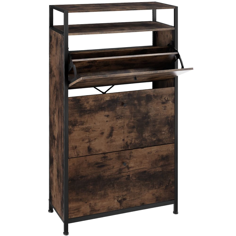 Meuble à chaussures style industriel en panneau aggloméré bois foncé