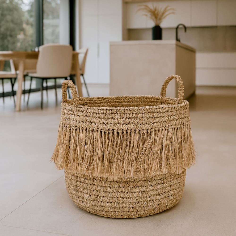 Panier à franges en raphia naturel avec anses 44cm - Maisons du Monde