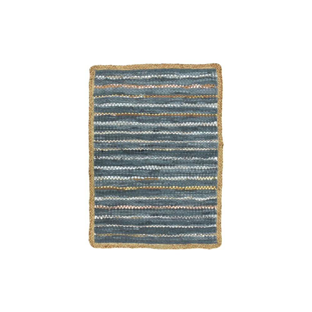 Tapis en cuir, jute et coton bleu et argenté 60x80cm