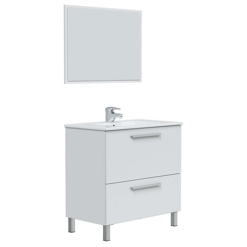 Mueble de baño 1 cajón 1 puerta con espejo, con lavabo cerámico, 80 cm