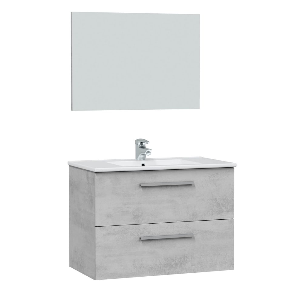 Mueble de baño suspendido 2 cajones con espejo, sin lavabo, 80 cm