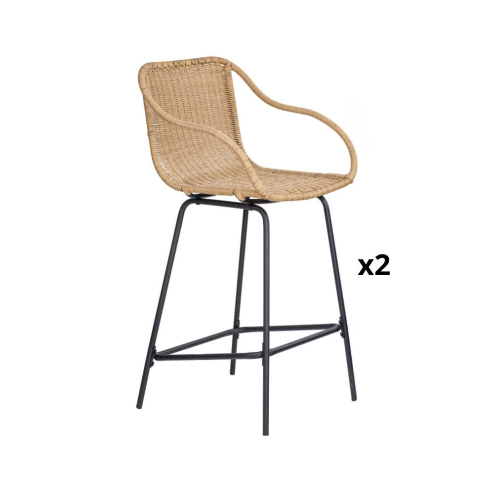 Lot de chaises d'ilot et bar  en métal et assise en rotin 65cm