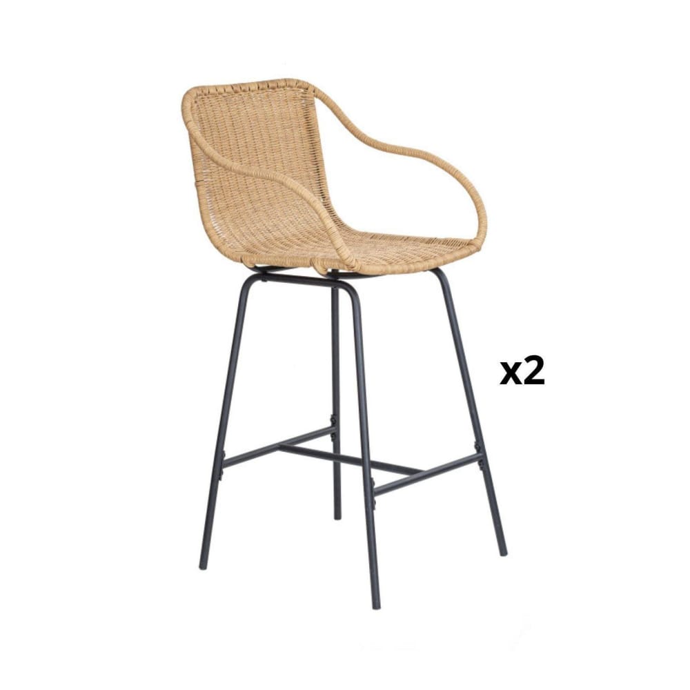 Lot de chaises de bar et d'ilot  en métal et assise rotin 65cm
