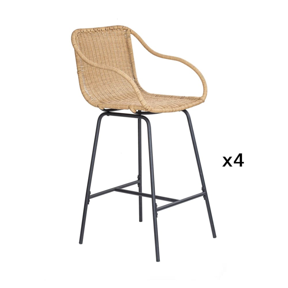 Lot de chaises de bar et d'ilot  en métal et assise rotin 65cm