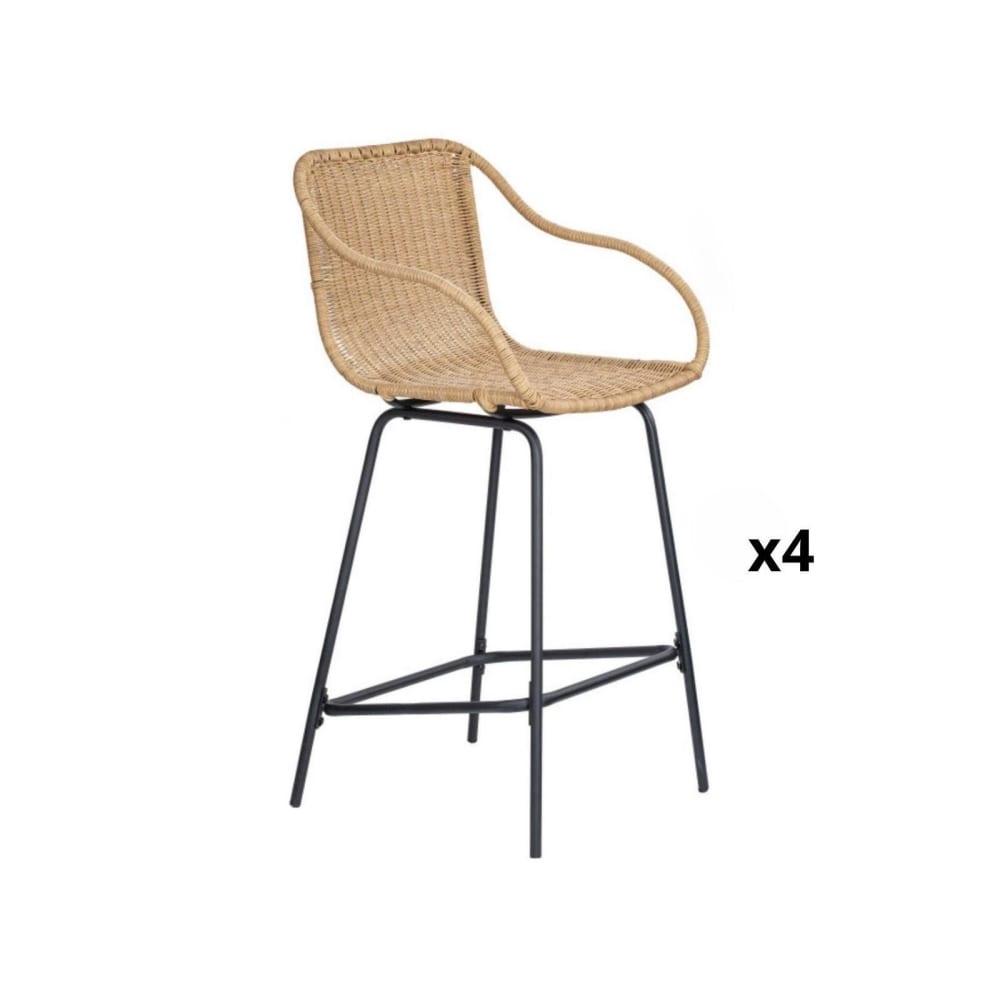 Lot de chaises d'ilot et bar  en métal et assise en rotin 65cm
