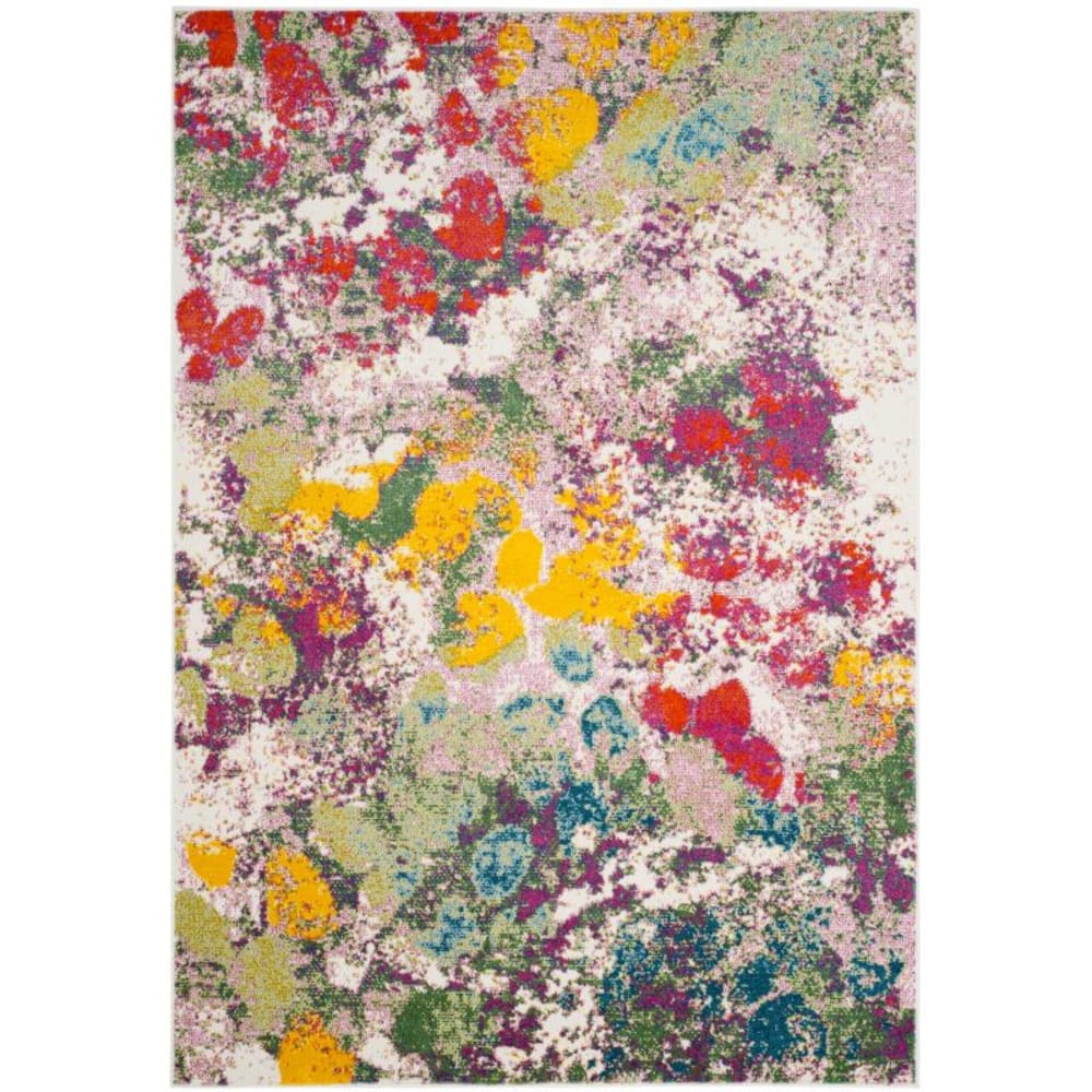 Tapis abstrait en polypropylène vert/rose, 201 x 274 cm