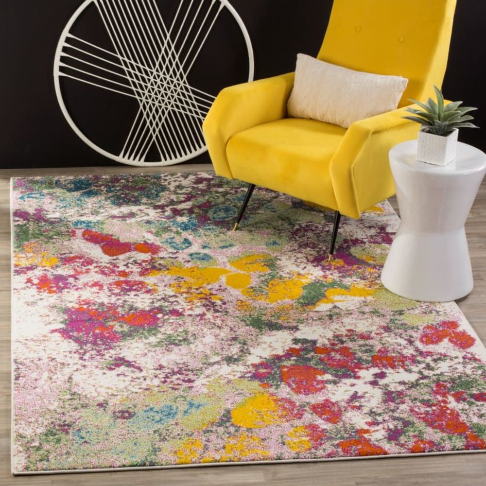 Tapis abstrait en polypropylène vert/rose, 201 x 274 cm — vue 3