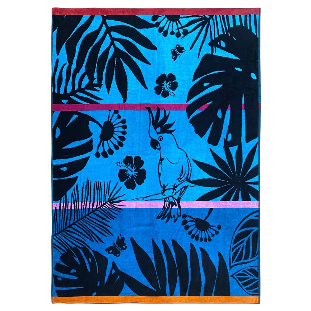 Serviette de plage éponge velours Jacquard Kala bleu 140x180