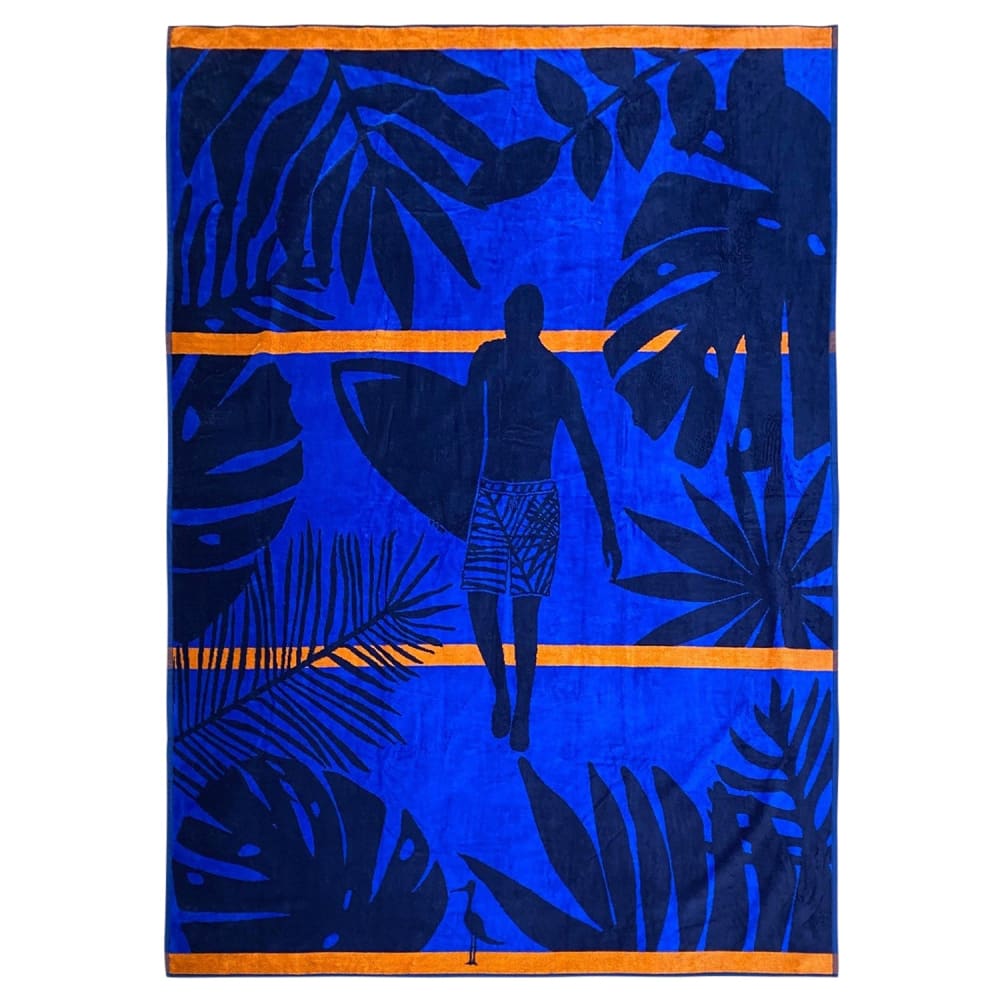 Serviette de plage éponge velours Jacquard Sunday bleue 140x180