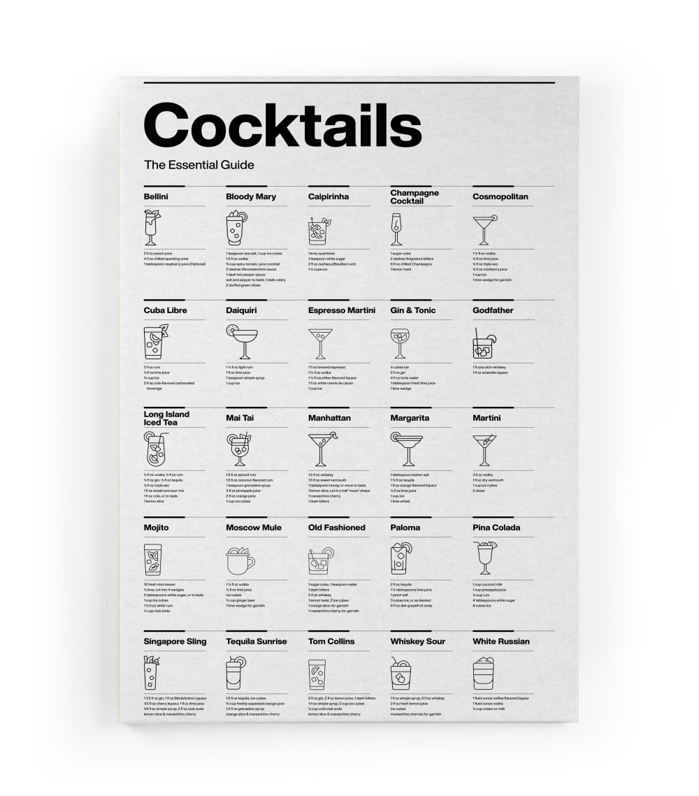 Tela 60x40 stampa BW Cocktail - Modello Contemporaneo - Multicolore - PES - Poliestere