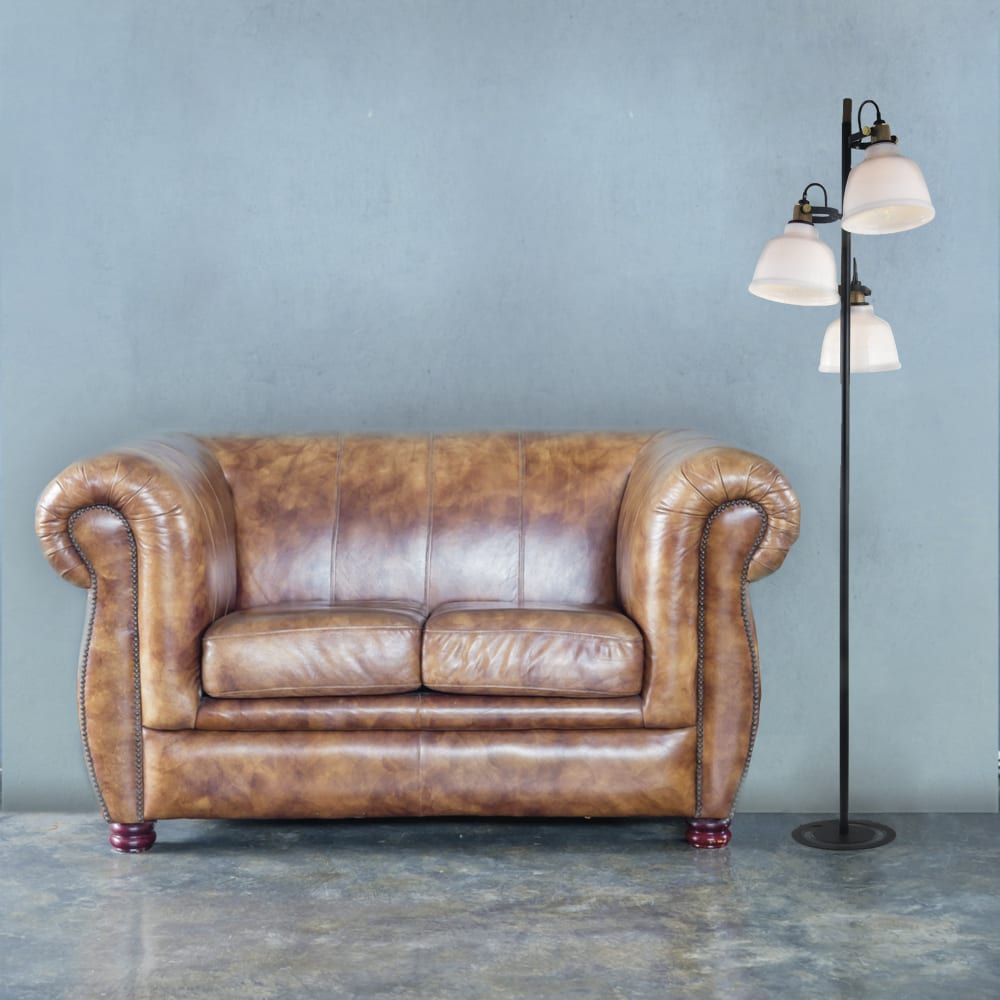 Lámpara de pie 3 luces cristal estructura negra cuero viejo e27 - Maisons du Monde