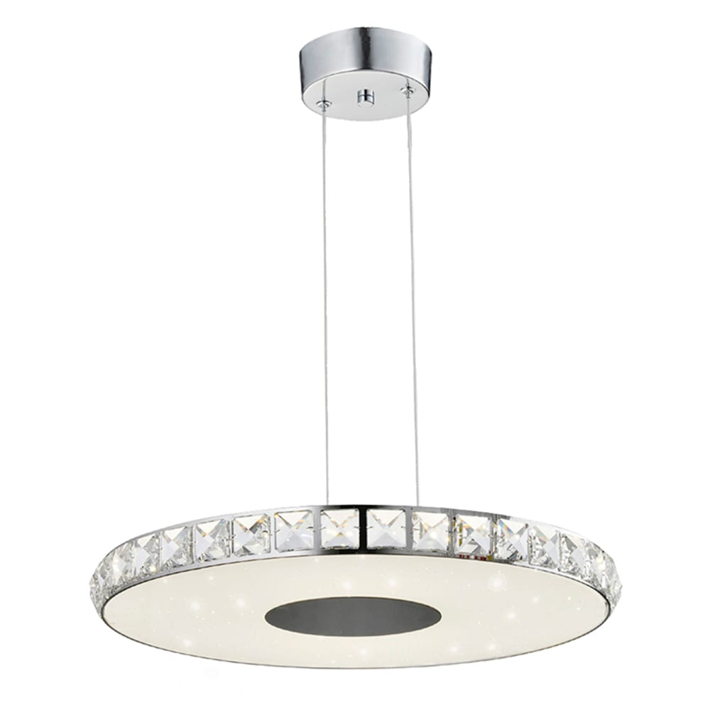 Sulion Runde LED-Hängeleuchte mit Sternenhimmel-Effekt und Kristallen, Weiß Weiß Metall
