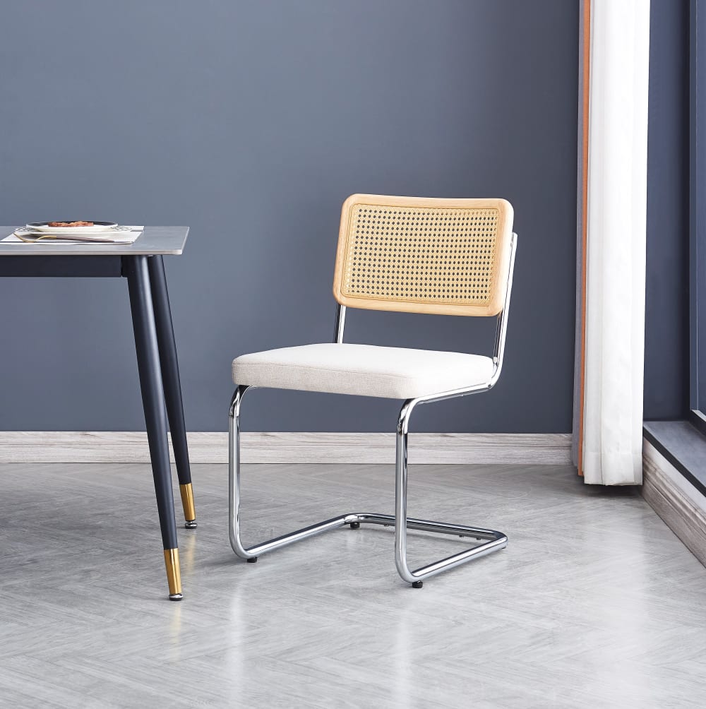 Lot de 2 chaises de salle à manger scandinaves en tissu beige